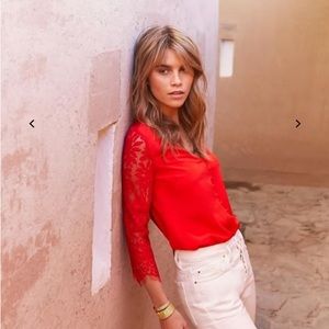 Sezane April Silk Blouse, size 38FR (6US), Red